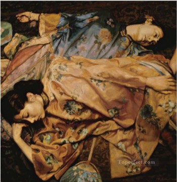 Two Beauties with Fans Chinese Chen Yifei Girl Oil Paintings